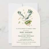 Stork with Brussel Sprouts Basket Arch Baby Shower Kaart (Voorkant)