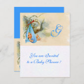 STORK WITTE BLAUW BLAY SHOWER MONOGRAM KAART (Voorkant / Achterkant)
