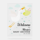Stork Yellow Bundle Unisex Baby shower Welkom Acryl Bord (Voorkant)