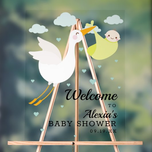 Stork Yellow Bundle Unisex Baby shower Welkom Acryl Bord (Neutraal)