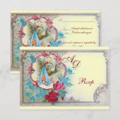 STORKBABY BOY SHOWER MET ROZEN EN BLAUWE STROMEN KAART (Voorkant / Achterkant)