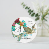 STORKJES BABY SHOWER FLORAAL MONOGRAM MET ROZEN KAART (Staand voorkant)