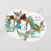 STORKJES BABY SHOWER FLORAAL MONOGRAM MET ROZEN KAART (Voorkant / Achterkant)