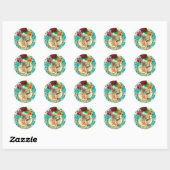 STORKMEISJE BABY SHOWER PINKROESEN EN BLAUWE STROM RONDE STICKER (Vel)