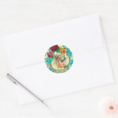 STORKMEISJE BABY SHOWER PINKROESEN EN BLAUWE STROM RONDE STICKER (Envelop)