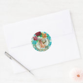 STORKMEISJE BABY SHOWER PINKROESEN EN BLAUWE STROM RONDE STICKER (Envelop)