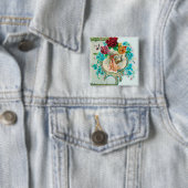 STORKMEISJE BABY SHOWER/PINKROSES BLAUWE STROMEN VIERKANTE BUTTON 5,1 CM (In situ)