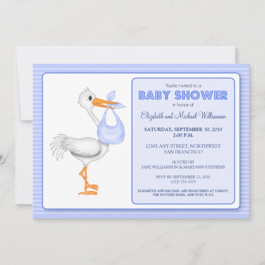 Stork's Aankomst Baby shower (blauw) Kaart (Voorkant)