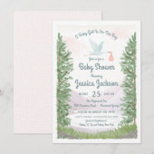 Stork's Journey Baby Meisje Douche Uitnodiging (Voorkant / Achterkant)