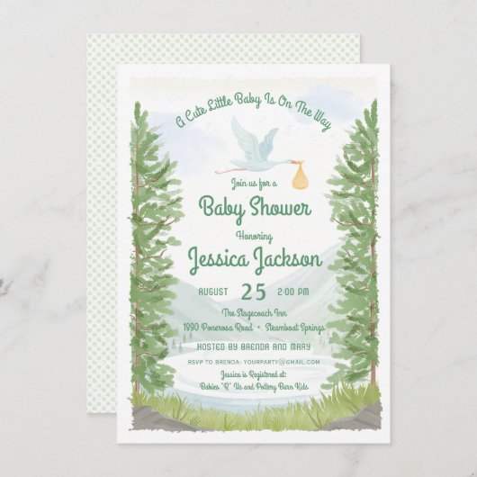 Stork's Journey Baby shower Invitation Kaart (Voorkant / Achterkant)