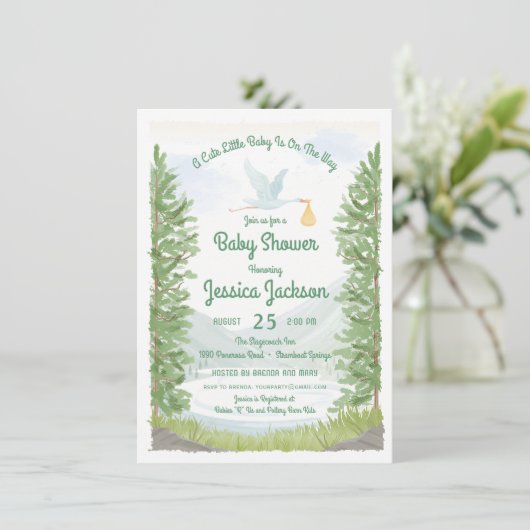 Stork's Journey Baby shower Invitation Kaart (Staand voorkant)