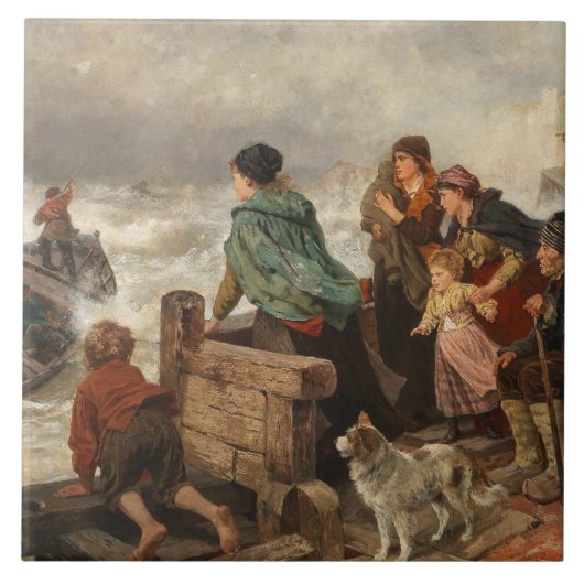 Storm aan de kust (door Rudolf Jordan) Tegeltje (Voorkant)
