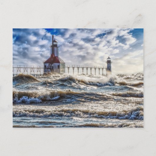 Storm bij de vuurtoren van St Joseph Briefkaart (Voorkant)