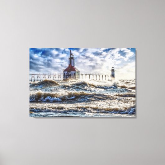 Storm bij de vuurtoren van St Joseph Canvas Afdruk (Voorkant)