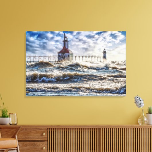 Storm bij de vuurtoren van St Joseph Canvas Afdruk (Insitu (Woonkamer))