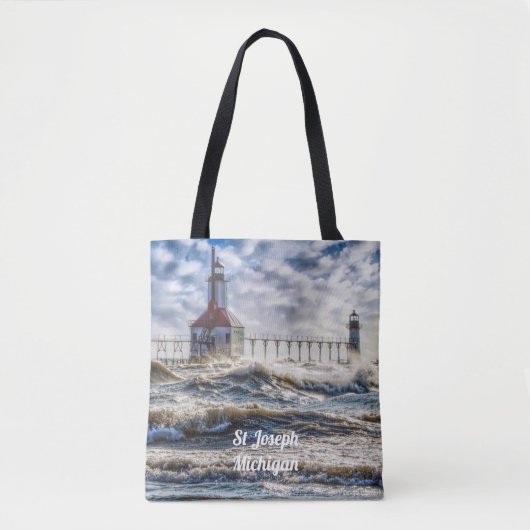 Storm bij de vuurtoren van St Joseph Tote Bag (Voorkant)