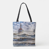 Storm bij de vuurtoren van St Joseph Tote Bag (Achterkant)