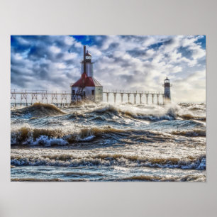 Storm bij het Poster van St. Joseph Lighthouse