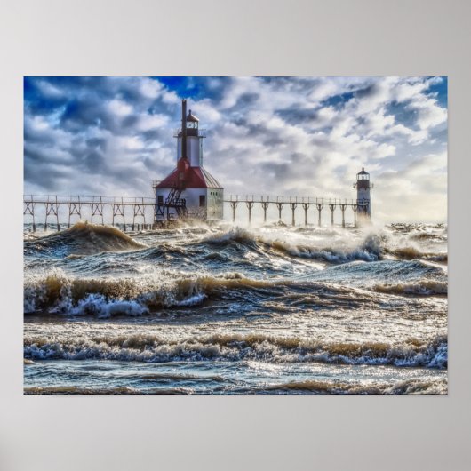 Storm bij het Poster van St. Joseph Lighthouse (Voorkant)
