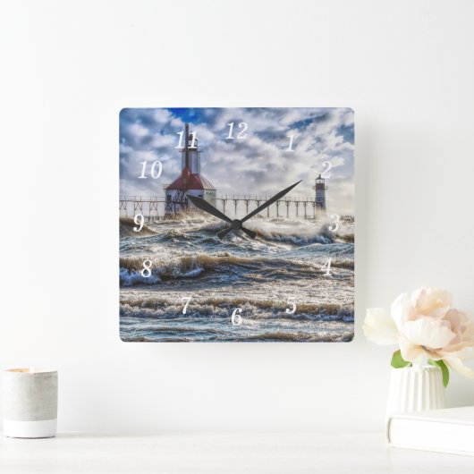 Storm bij St Joseph Lighthouse Wall Clock Vierkante Klok (Huis)