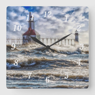 Storm bij St Joseph Lighthouse Wall Clock Vierkante Klok