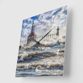 Storm bij St Joseph Lighthouse Wall Clock Vierkante Klok (Hoek)
