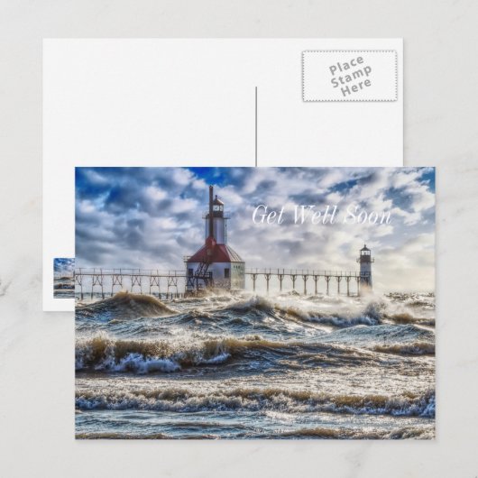 Storm bij St Joseph LighthousGet well-soon Briefka Briefkaart (Voorkant / Achterkant)