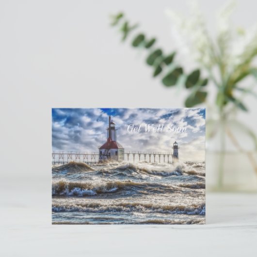 Storm bij St Joseph LighthousGet well-soon Briefka Briefkaart (Staand voorkant)