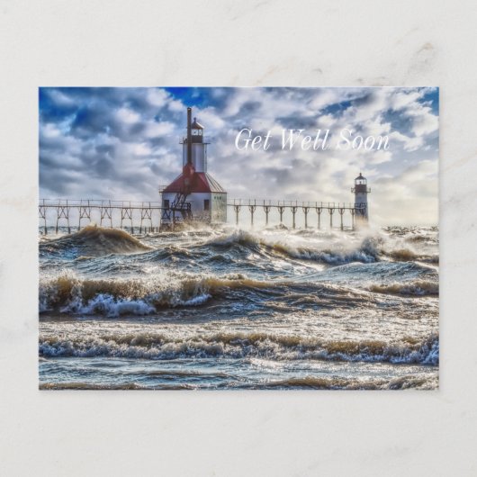 Storm bij St Joseph vuurtoren - Beterschap ansicht Briefkaart (Voorkant)