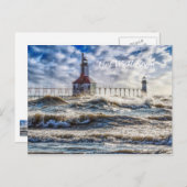 Storm bij St Joseph vuurtoren - Beterschap wenskaa Briefkaart (Voorkant / Achterkant)