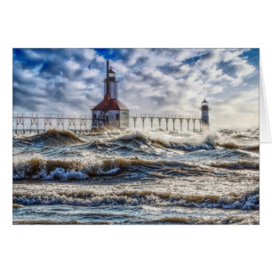 Storm bij St Joseph vuurtoren blanco notitiekaart