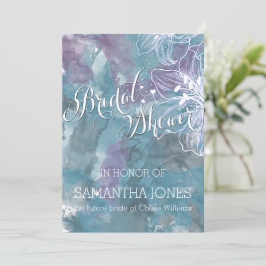 STORM BLUE WATERVERF HIBISCUS WEDING KAART (Staand voorkant)