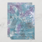 STORM BLUE WATERVERF HIBISCUS WEDING KAART (Voorkant / Achterkant)