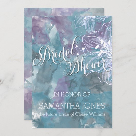 STORM BLUE WATERVERF HIBISCUS WEDING KAART (Voorkant / Achterkant)