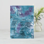 STORM BLUE WATERVERF HIBISCUS WEDING KAART (Staand voorkant)