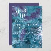 STORM BLUE WATERVERF HIBISCUS WEDING KAART (Voorkant / Achterkant)