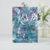 STORM BLUE WATERVERF HIBISCUS WEDING RSVP KAARTJE (Staand voorkant)