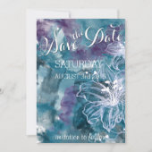 STORM BLUE WATERVERF HIBISCUS WEDING SAVE THE DATE (Voorkant)