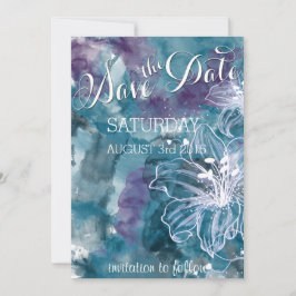 STORM BLUE WATERVERF HIBISCUS WEDING SAVE THE DATE