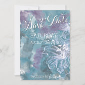 STORM BLUE WATERVERF HIBISCUS WEDING SAVE THE DATE (Voorkant)