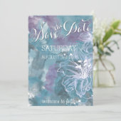 STORM BLUE WATERVERF HIBISCUS WEDING SAVE THE DATE (Staand voorkant)