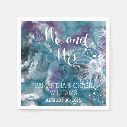 STORM BLUE WATERVERF HIBISCUS WEDING SERVET (Voorkant)