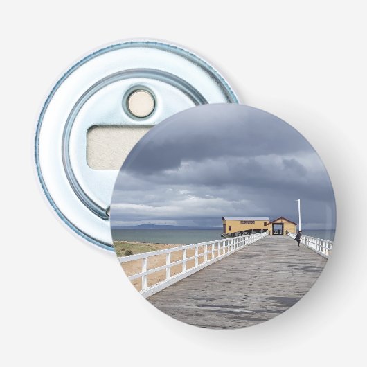 Storm boven Queenscliff Pier Button Flesopener (Voorkant)
