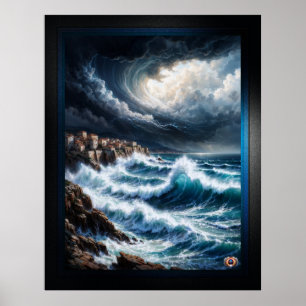 Storm door een mediterrane kust AI Art van Xendor7 Poster