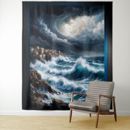 Storm door een mediterrane kust AI Art van Xendor7 Wandkleed