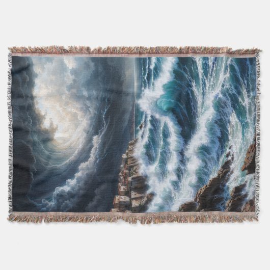 Storm door een mediterrane kust AI kunst Deken (Voorkant)