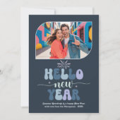 Storm Glow Hello New Year Blue Retro Photo Feestdagenkaart (Voorkant)