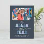 Storm Glow Hello New Year Blue Retro Photo Feestdagenkaart (Staand voorkant)