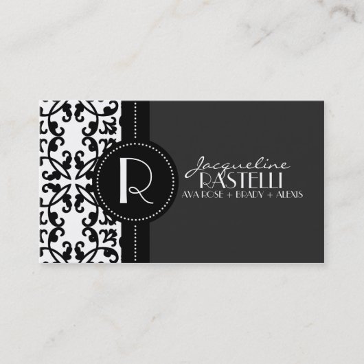 Storm Grey Estate Damask Calling Card /hu Contactkaartje (Voorkant)