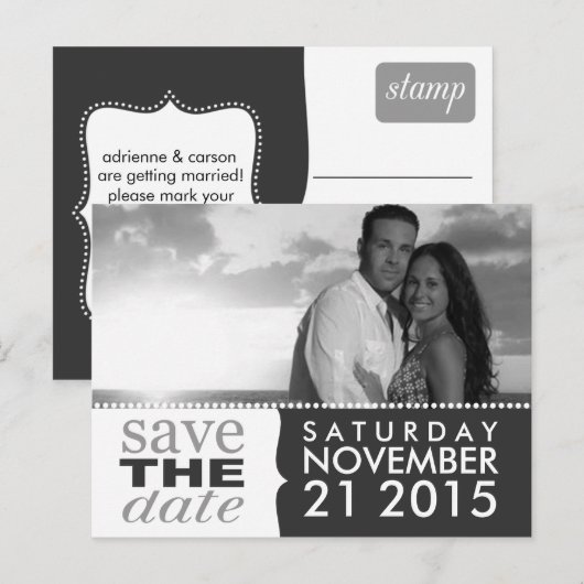 Storm Grey Sweet Beginnings Save the Date Foto Aankondigingskaart (Voorkant / Achterkant)